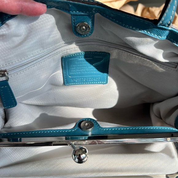Coach Signature Blue and Silver Print Satchel - Picture 12 of 14